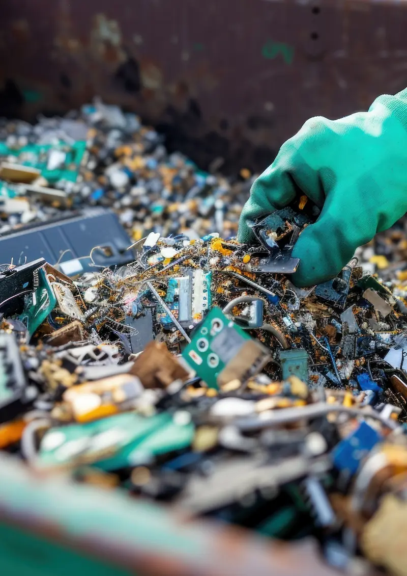 Recycling wall display showing labelled collection categories for special handling materials